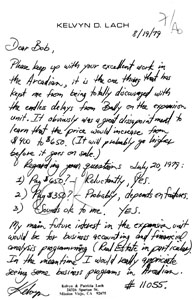 Kelvyn Lach Letter (August 19, 1979)